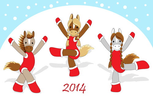 Funny Horses 2014 New Year design vector 02
