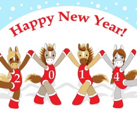 Funny Horses 2014 New Year design vector 03