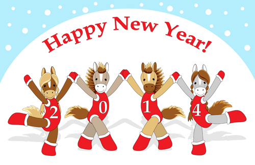 Funny Horses 2014 New Year design vector 03
