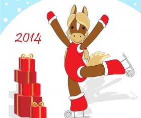 Funny Horses 2014 New Year design vector 04