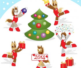 Funny Horses 2014 New Year design vector 05