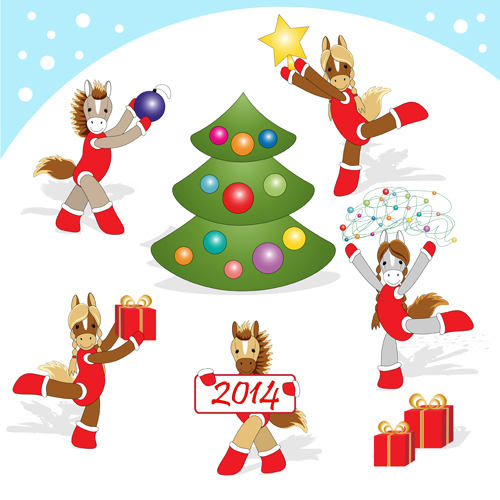 Funny Horses 2014 New Year design vector 05