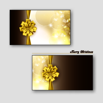 Golden bow christmas cards vector