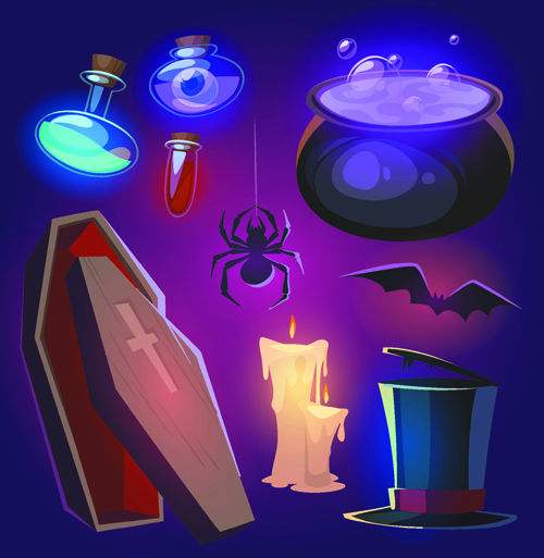 Halloween elements icons vector 01