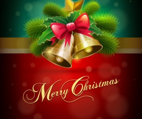 Merry Christmas bells and bow background vector