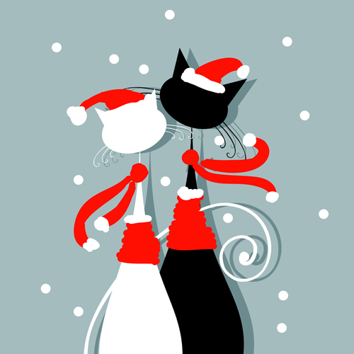 Amusing Christmas cats vector graphics 01