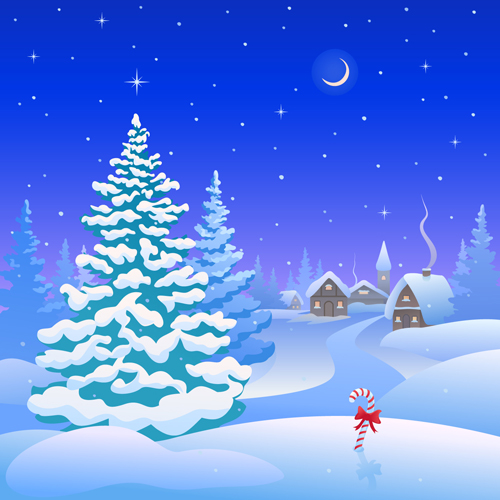 Cartoon Winter Nature background vector 03 free download