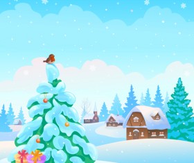 Cartoon Winter Nature background vector 05
