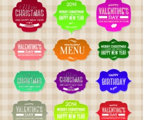 New year christmas and valentine vintage labels vector set