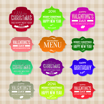 New year christmas and valentine vintage labels vector set