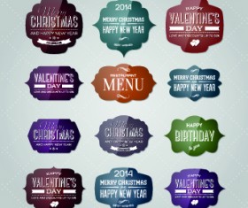 New year christmas and valentine glass labels vector 02
