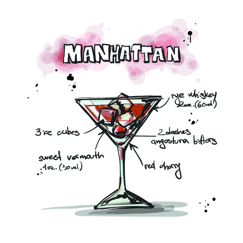 Hand Drawn Cocktails Recipes vector 01