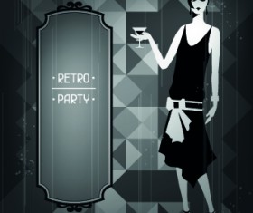 Retro party cover and girl vector 01