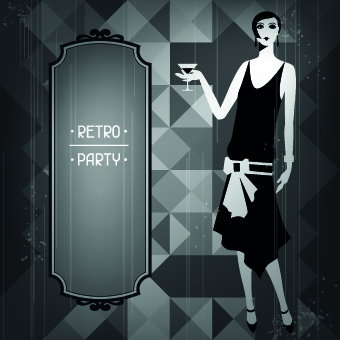 Retro party cover and girl vector 01