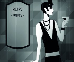 Retro party cover and girl vector 02