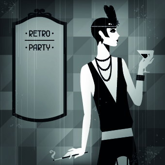 Retro party cover and girl vector 02