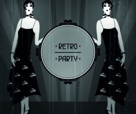 Retro party cover and girl vector 03
