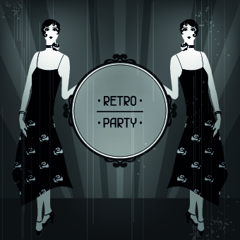 Retro party cover and girl vector 03