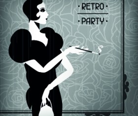 Retro party cover and girl vector 04