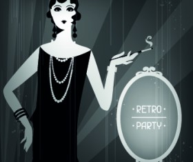 Retro party cover and girl vector 05