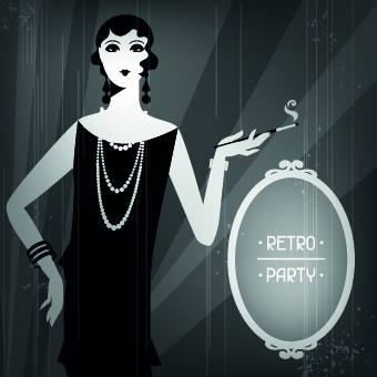 Retro party cover and girl vector 05