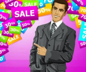 Sale poster with people vector set 01