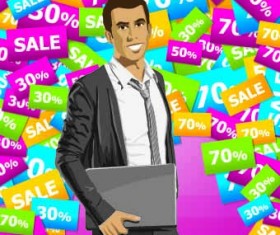 Sale poster with people vector set 04