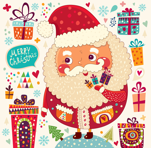 Vintage Cute Santa background vector 03
