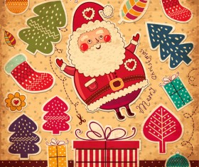 Vintage Cute Santa background vector 05