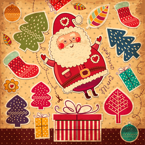 Vintage Cute Santa background vector 05