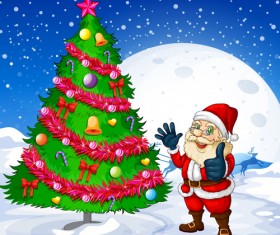Santa and Christmas tree vector 01