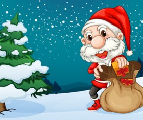 Santa and Christmas tree vector 02
