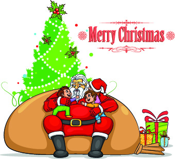 Santa with children vector illustration