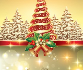 Shiny christmas tree and bells vector background