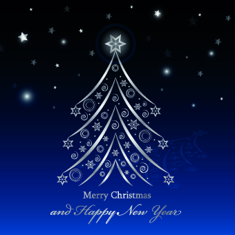 Shiny christmas tree blue new year background