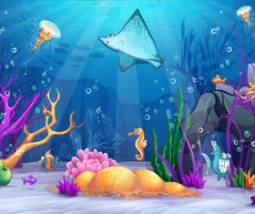 Cartoon Underwater World vectors 02
