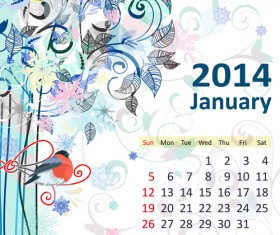 2014 Floral Calendar January vector