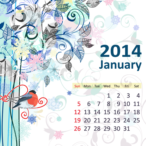 2014 Floral Calendar January vector