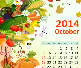 2014 Floral Calendar October vector