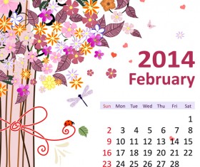 2014 Floral Calendar February vector