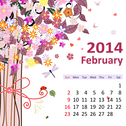 2014 Floral Calendar February vector