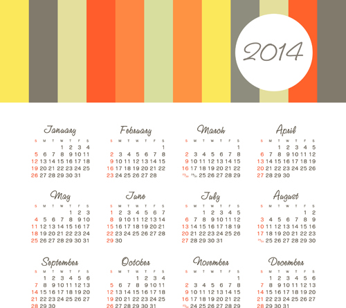 Vector set of 2014 calendar design 01 free download