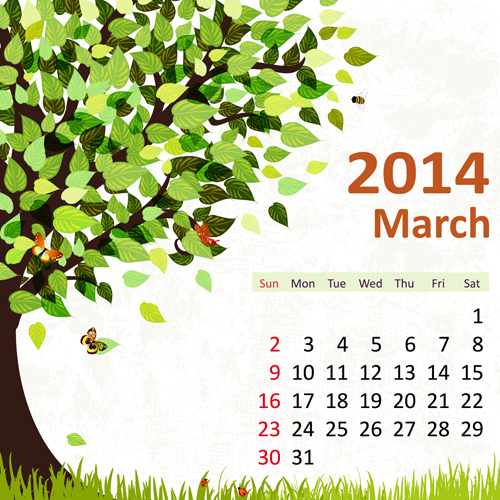 2014 Floral Calendar March vector