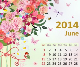 2014 Floral Calendar June vector