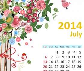 2014 Floral Calendar July vector