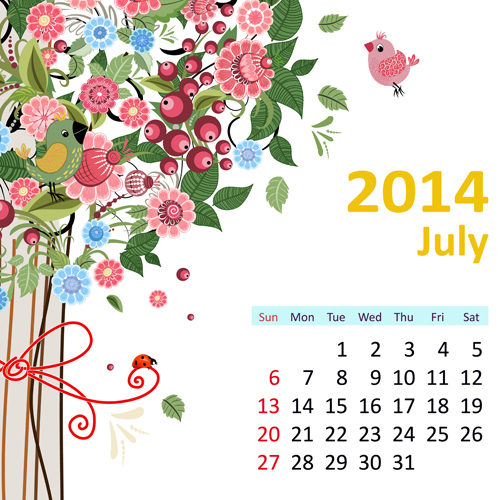 2014 Floral Calendar July vector