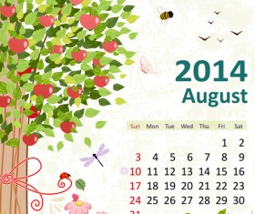2014 Floral Calendar August vector
