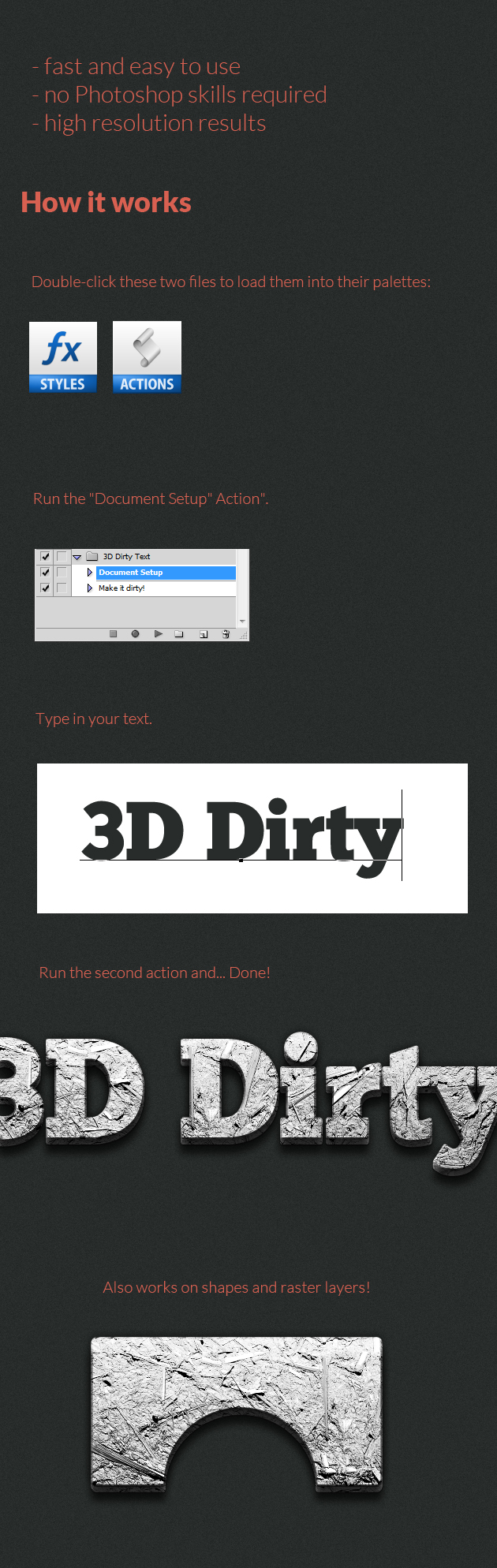 3D Dirty Text Action and Style