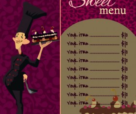 Funny chef with menu template vector 01