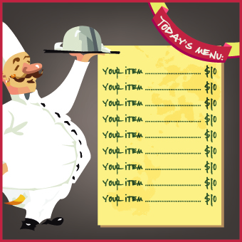 Funny chef with menu template vector 03